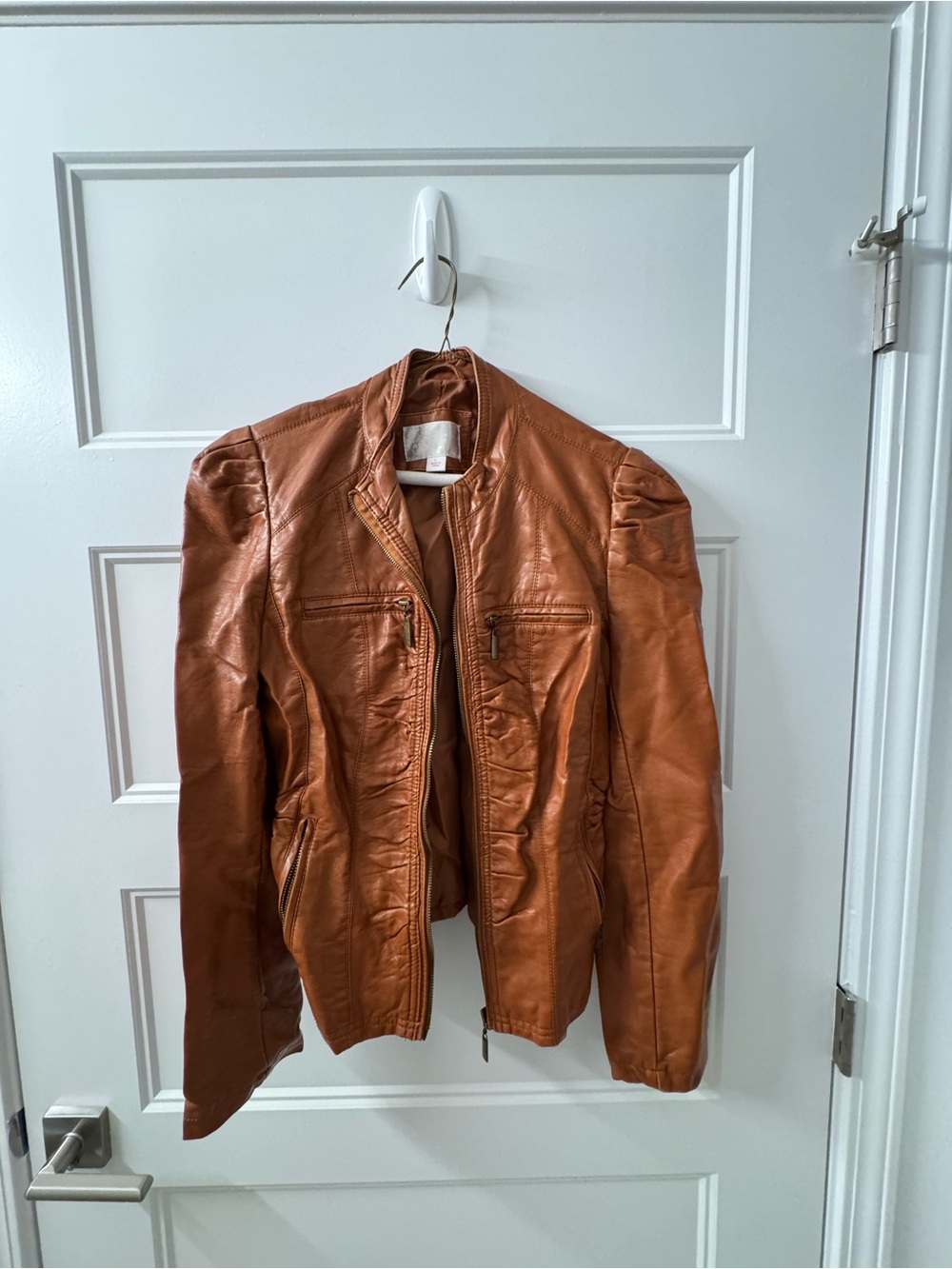 Vintage 80s Women's Faux Leather Moto Jacket - Tan
